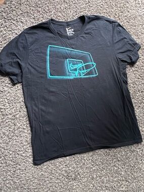 Nike Black T-Shirt with Teal Basketball Hoop Graphic